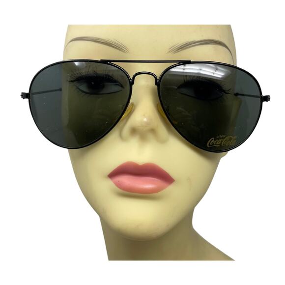 Coca-Cola Vintage Aviator Sunglasses Black Metal Frame Green Lens Coke Logo - Picture 1 of 9